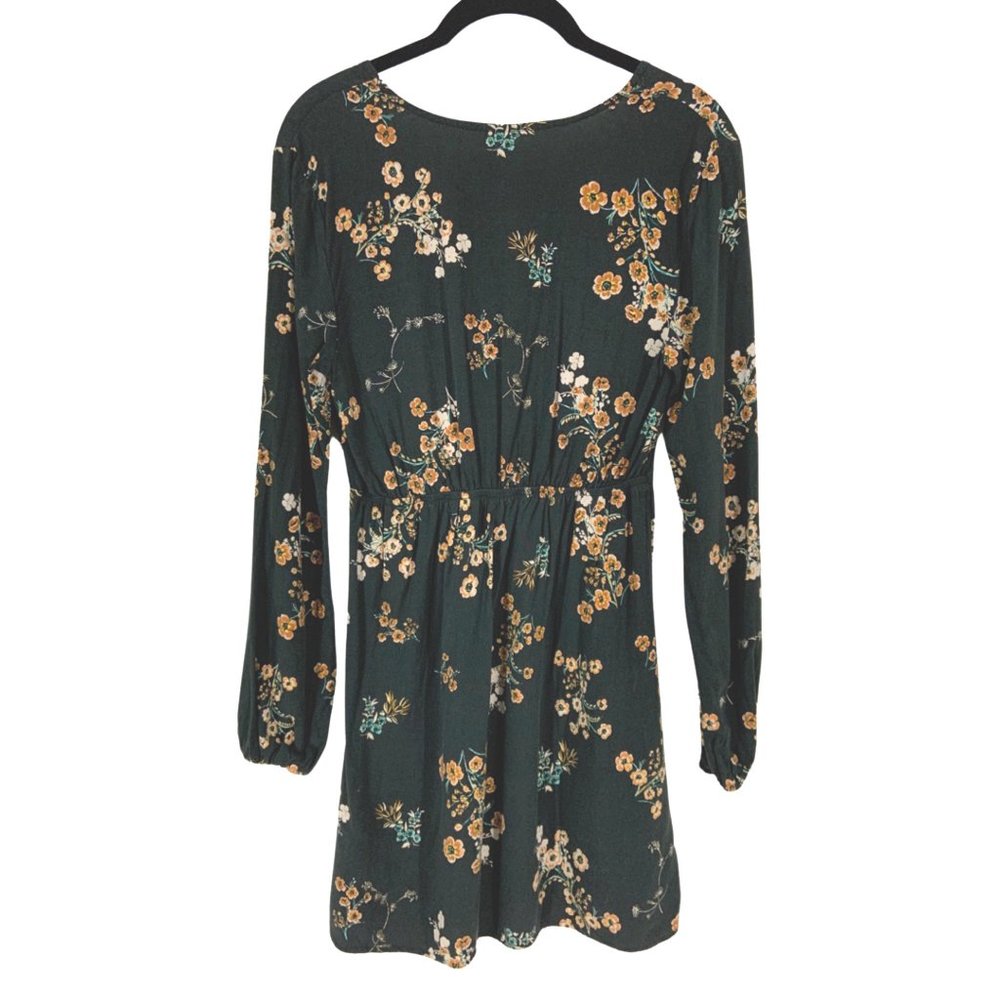 Floral Vintage Style Mini Dress w/ V-Neck & Long Sleeves - Picture 2 of 6